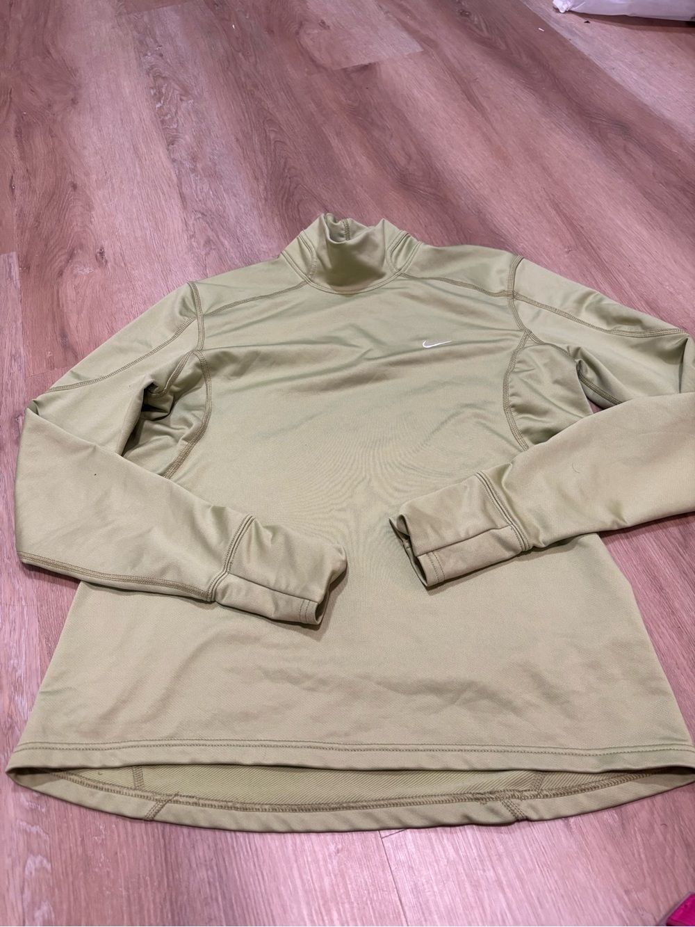 Womens Nike Fit Dry Long Sleeve Athletic Top Shirt Green Thumb Holes Size L